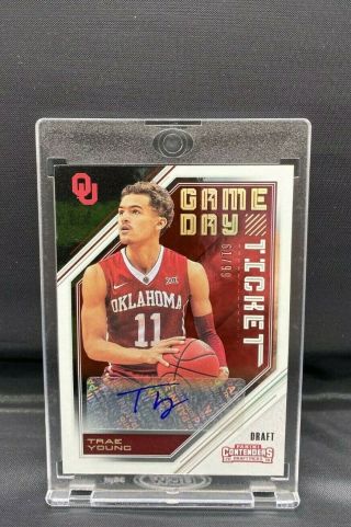 2018 - 19 Nba Panini Contenders Game Day Ticket Trae Young Rookie Auto Rc /99