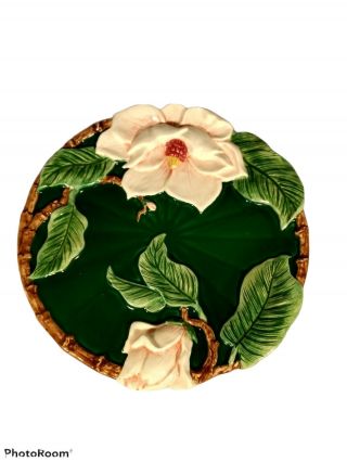 Rare Fitz & Floyd Magnolias Canape Plate 1995 Decorativ 9 " Raised Majolica Style