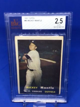 1957 Topps Mickey Mantle Bvg Bgs 2.  5 95 York Yankees Hof G - Vg