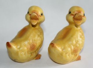 2 Vintage Lefton Easter Yellow Duck Duckling Ceramic Figurines Japan 3 1/4 " Tall