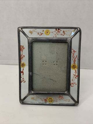 Vintage Dried Flower Photo Frame Pressed Leaded Holds 2.  5x3.  5” Picture