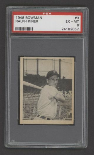 1948 Bowman Baseball Card - 3 Ralph Kiner Rookie Card,  Psa 6 Exmt