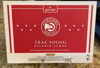 2020 - 21 Impeccable Stars Trae Young On Card Auto /25 Hawks 2