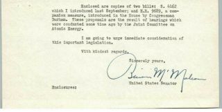 1940s Connecticut Senator Brien Mcmahon Hand Signed Autograph Document Cut