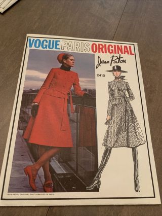 Vogue Paris Jean Patou 2410 Designer Sewing Pattern 1970 Retro Coat