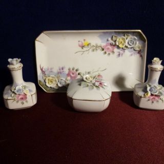 Dresser Set W Trinket Box,  2 Perfume Bottles & Tray - Ucagco China - Japan - Gvc
