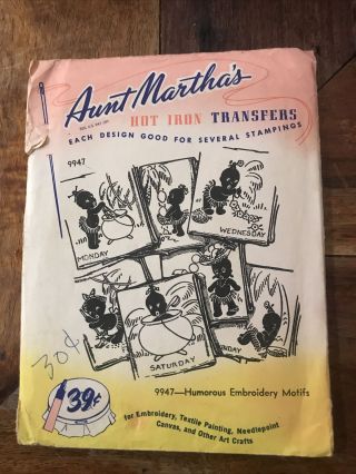 Vintage Aunt Martha’s Hot Iron Transfers 9947 Humorous Embroidery Motifs
