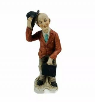 Vintage Ceramic Figurine Old Man With Hat And Briefcase Wiw Taiwan 7.  5”