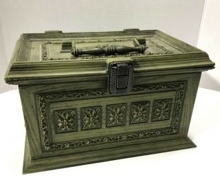 Vintage 1970s Max Klein Avocado Green Sewing Chest Faux Wood