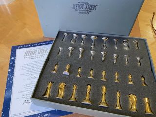 Official Star Trek Tridimensional Chess Set Complete Franklin 1994 24k Gold