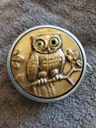 Vintage Brass Metal Owl Sewing Tape Measure Germany