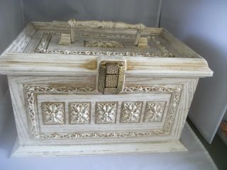 Vintage White Wood Tone Max Klein Sewing Box Plastic Faux Wood With Tray