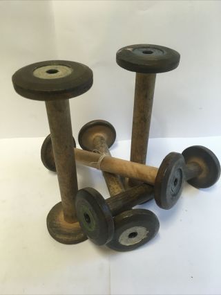 Set Of 5 Vintage Large Wooden Cotton Reels/industrial Bobbins 7” - As Pictured