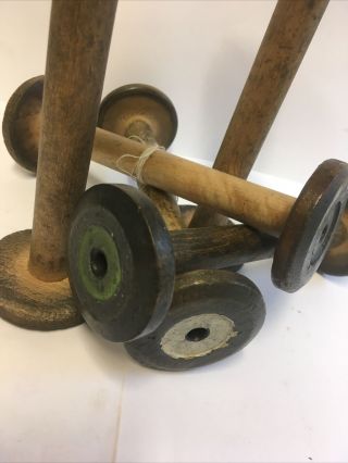 Set Of 5 Vintage Large Wooden Cotton Reels/Industrial Bobbins 7” - As Pictured 3