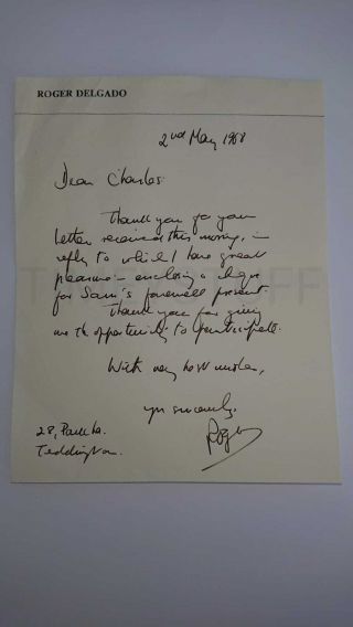 Ultra Rare Doctor Who Roger Delgado The Master Hand Signed Letter Autograph