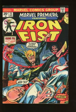 Marvel Premiere 15 Very Good / Fine 5.  0 1st Iron Fist 1974 Marvel Comics