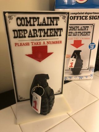 Complaint department grenade take a number Sign.  Great Gag Gift. 3