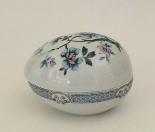 Limoges France Egg Shaped Porcelain Trinket Box With Blue Flowers