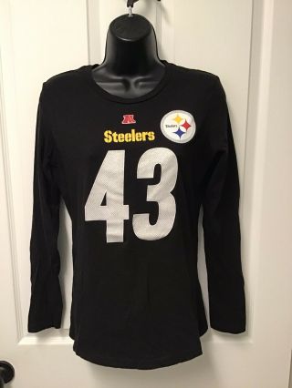 Pittsburgh Steelers 43 Polamalu Women’s Long Sleeve Shirt Black Size Medium 879