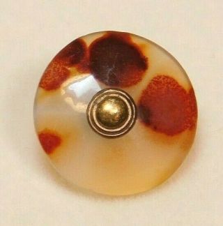 Antique Vtg Button Spotted Agate Gemstone Charmstring W Copper Pinshank K8