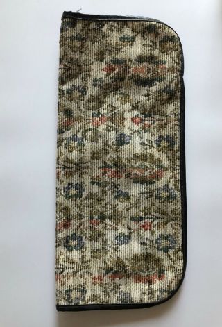 Vintage Knitting Needle Fabric Bag With Slots/ Pockets,  Zipper 15½ " X 7 " Travel