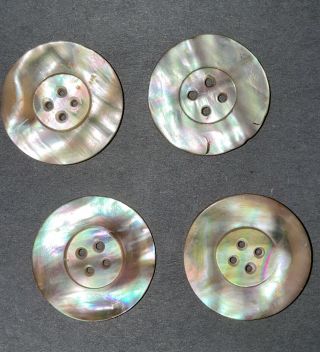 4 Vintage Mother Of Pearl/abalone Shell Iridescent 4 Hole Large 1 1/4” Buttons