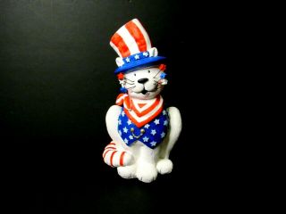 Patriotic Cat Figurine 4th Of July Star Whiskers Top Hat Stripes Anthropomorphic