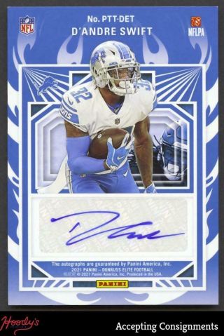 2021 Elite Passing the Torch Dual Barry Sanders,  D ' Andre Swift 3/15 AUTO LIONS 2