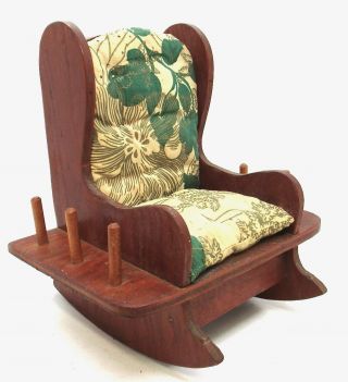 Vintage Hand Made Rocking Chair Pin Cushion Scissor & Thread Holder Floral
