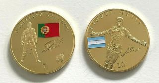 Cristiano Ronaldo Real Madrid & Lionel Messi Barcelona Gold Plated Souvenir Coin