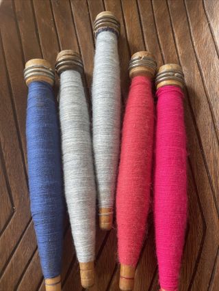 Set Of 5 Vintage Antique Wooden Yarn Thread Cotton Wool Spool Spindle Bobbins