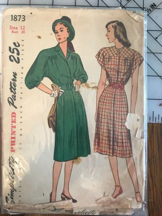 Vintage Sewing Pattern Simplicity 1873 One Piece Dress 40 