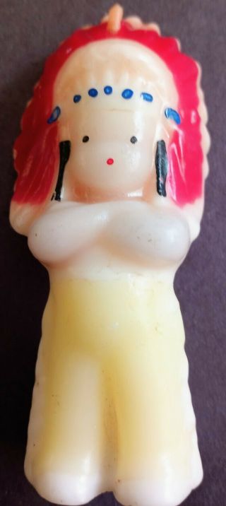 Vintage Gurly Thanksgiving Candle 3 1/2 " Native American Chief Indian Candle