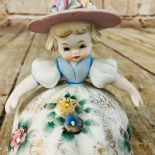 Vtg Girl Figurine Number Kw1702 4.  5 " Blown Up Floral Dress Bisque Porcelain
