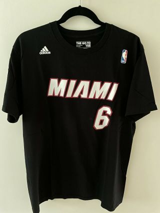 Lebron James Adidas Black Jersey T Shirt Miami Heat Men’s Size Large 6 Nba