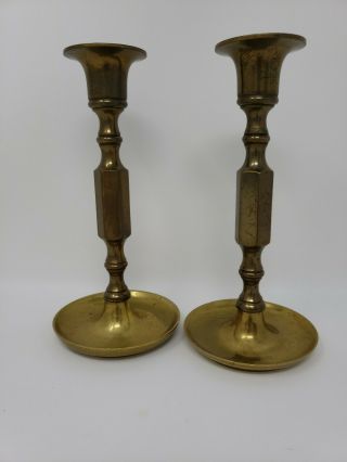 Vintage Brass Candlestick Holders Pair 6.  5 " Tall Base 3.  25 " Wide