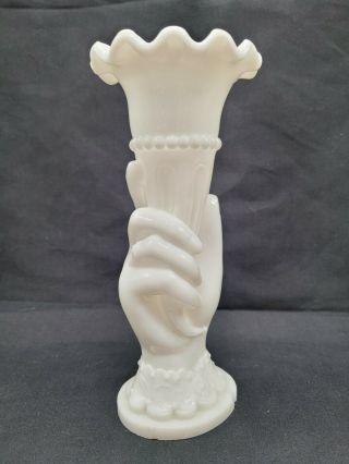 Vintage Milk Glass Hand Holding Torch Vase