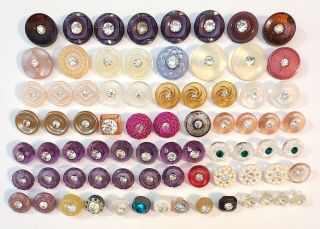 75 Vintage Plastic Rhinestone Crystal Buttons Diminutive And Small 1/4 " - 13/16 "