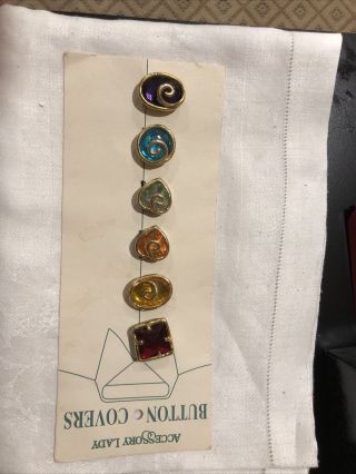 6 Nony York Button Covers Gold Tone With Colored Stones