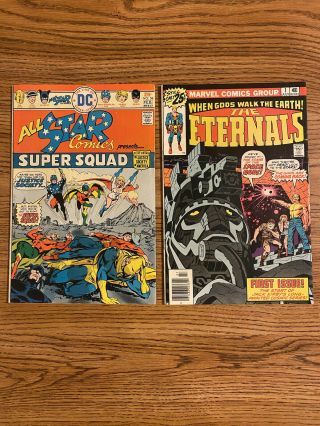 The Eternals 1 Newsstand Vf & All Star Squad 58 1st App Power Girl 1976.