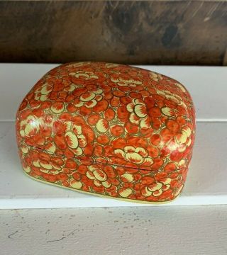 Vintage Handmade Lacquered Paper Mache Trinket Box Made In India