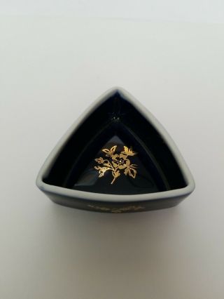 F.  M Limoges France Cobalt Blue & Gold Porcelain Miniature Trinket Dish Holder 2 "