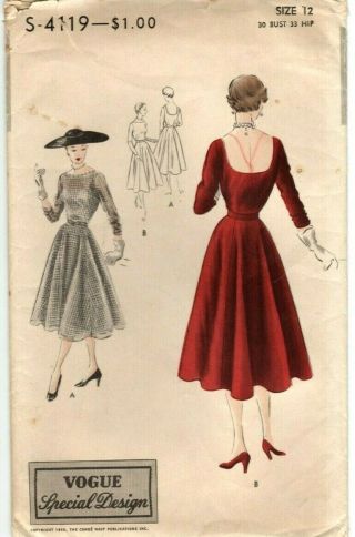 Vintage Vogue Special Design,  One Piece Dress Sewing Pattern 4119 Sz.  12