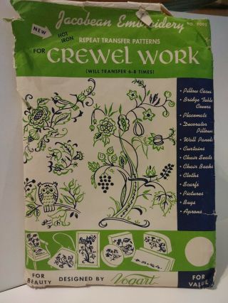 Vintage Jacobean Embroidery Iron On Crewel Work Designed By Vogart