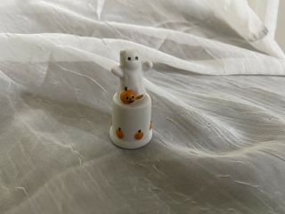 Thimble Bisque Enesco Lucy Rigg Bear Pumpkin Ghost Thimble Porcelain Halloween