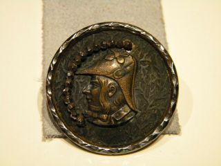 Antique Bronze Portrait Button Of A Helmeted Soldier