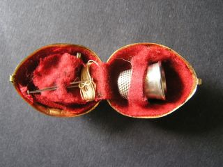 Vintage Walnut Shaped Metal Sewing Kit Thimble Gold Colored