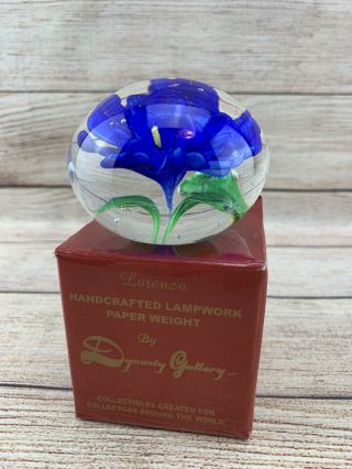 1lb Paperweight Dynasty Gallery Heirloom Collectibles Blue Flower Bubble W/box