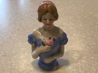 Vintage Antique Porcelain Half Doll Lady Figurine Pin Cushion Top Japan