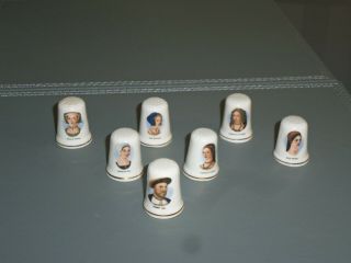 Full Set Of 7 China Thimbles Featuring Henry The Eighth Viii And His Six Wives